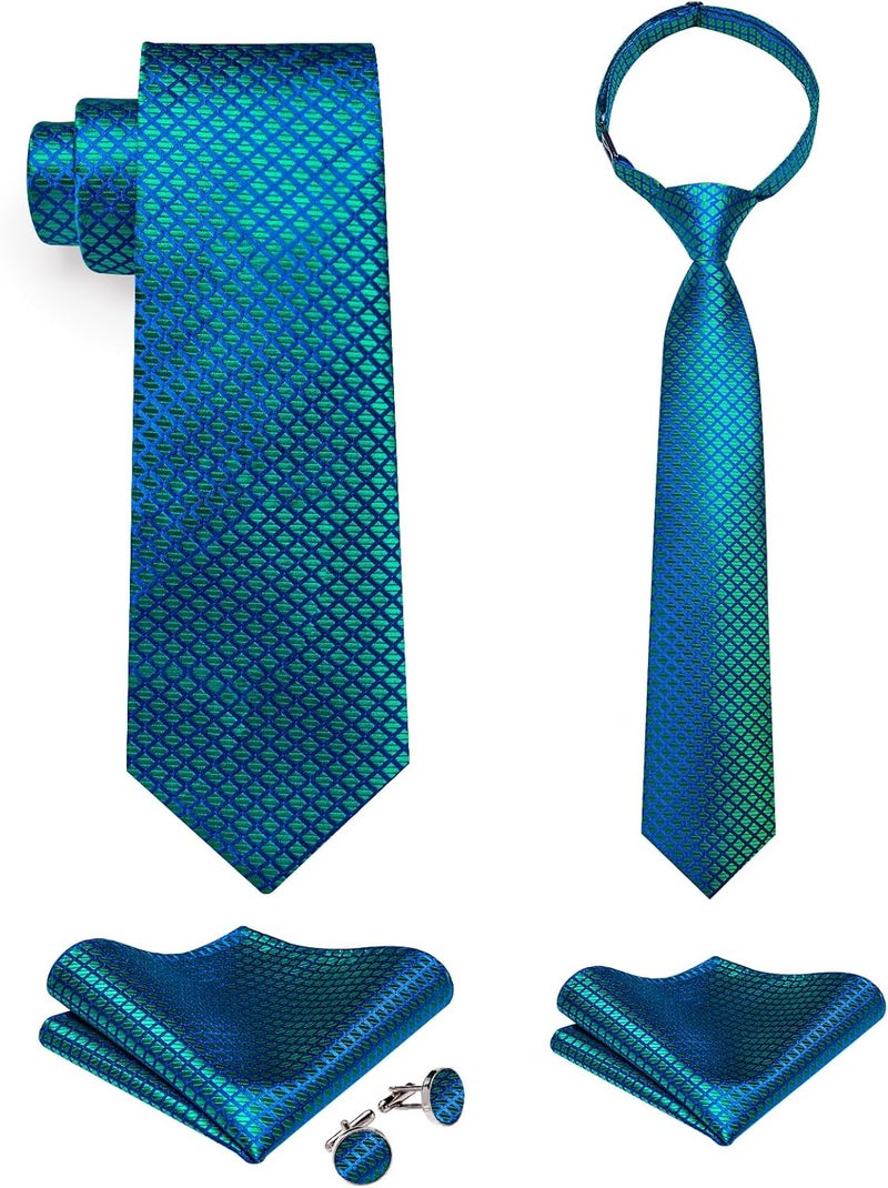 DiBanGu 2PCS Set for Father and Son Tie Silk Mens and Boys Adjustable Necktie & Pocket Square Cufflinks Kids Pre-tied Necktie - Image 1